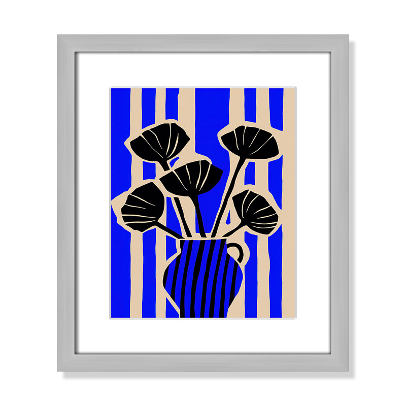 Vase rayé imprimé de fleurs par Treechild, Argent mat, Imprimé mat, L 13 po x H 15 po