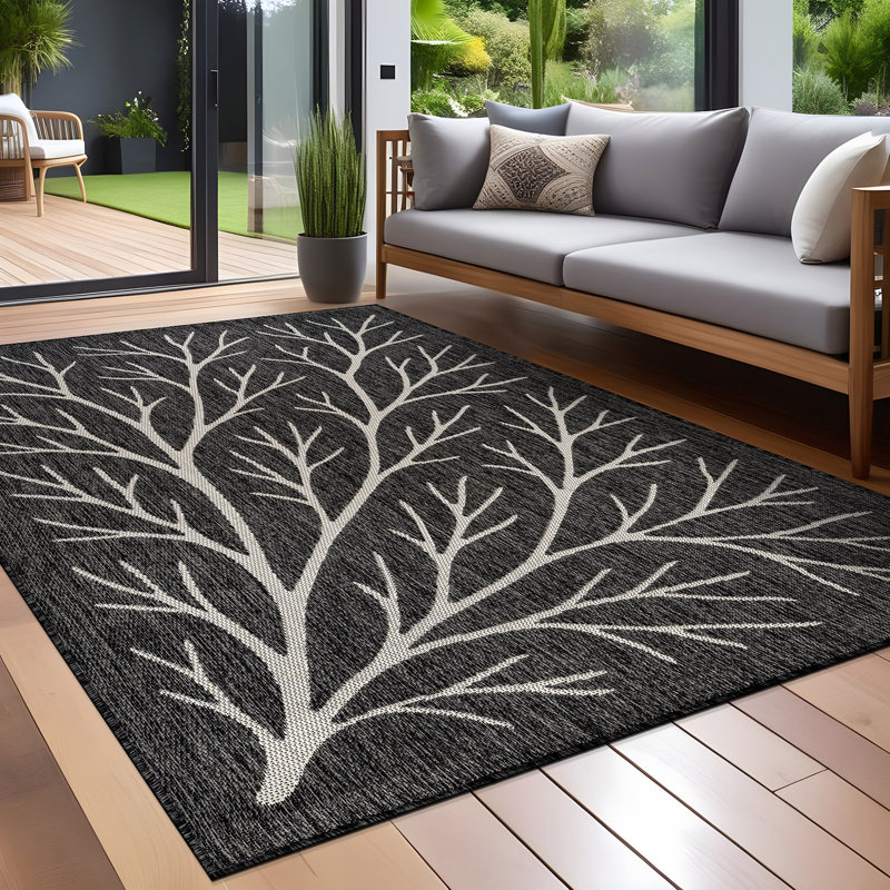 Tapis floral d'intérieur pour l'extérieur, Rectangle 8' x 10', Dark Grey