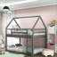 Lit superposé simple simple au-dessus de simple avec cadre de maison - Bois de pin et amp; Fabrication en panneau de fibres à densité moyenne, gris - aucun sommier nécessaire pour la chambre d'amis-595814076