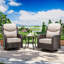 Ensemble de patio extérieur en osier pour 2 personnes, 2 chaises pivotantes et 1 table d'appoint avec coussins-1418403368