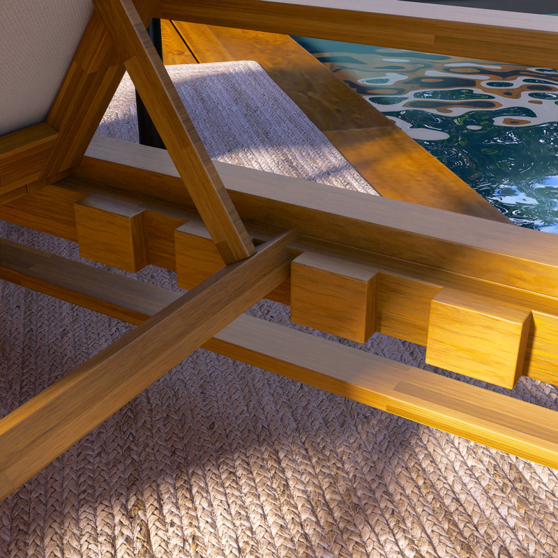 Méridienne d'extérieur en bois d'acacia, Beige