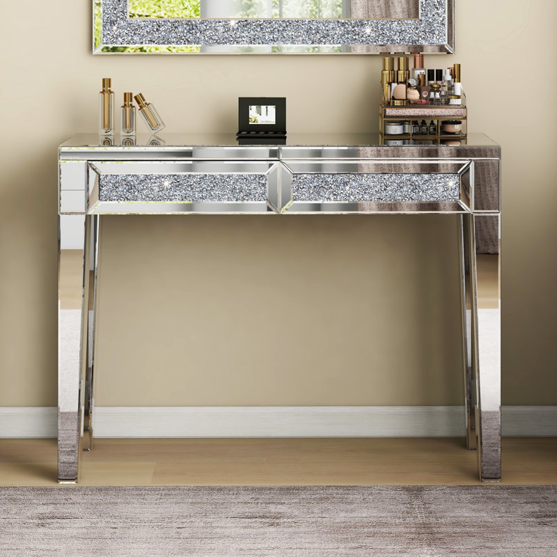 Amla Makeup Vanity with 2-Drawer Mirrored Console Table Writing Table