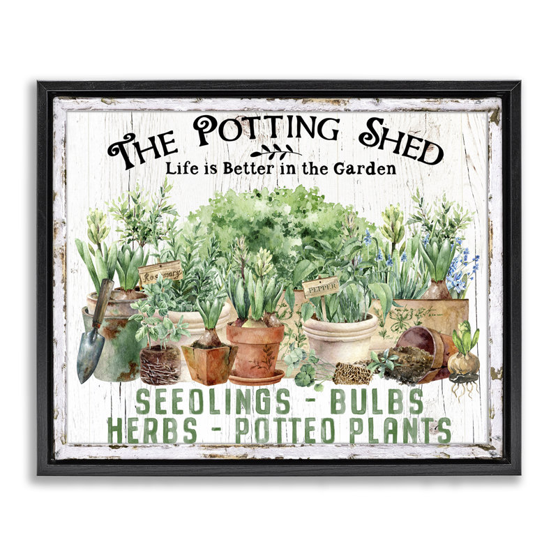  Farmhouse Potting Shed Framed Floater Canvas Wall Art by Creatif Belle, Jet Black Floater Frame, 17" H x 21" W