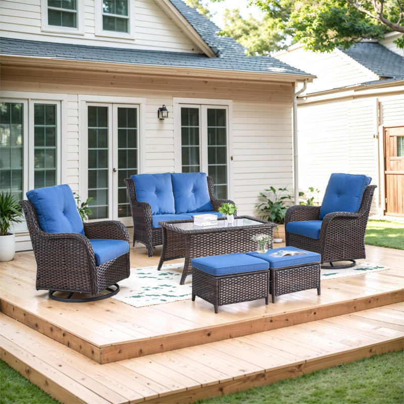 Carolina 4-Person Square Outdoor Conversation Set With Loveseat And Swivel Glide Chair, Blue