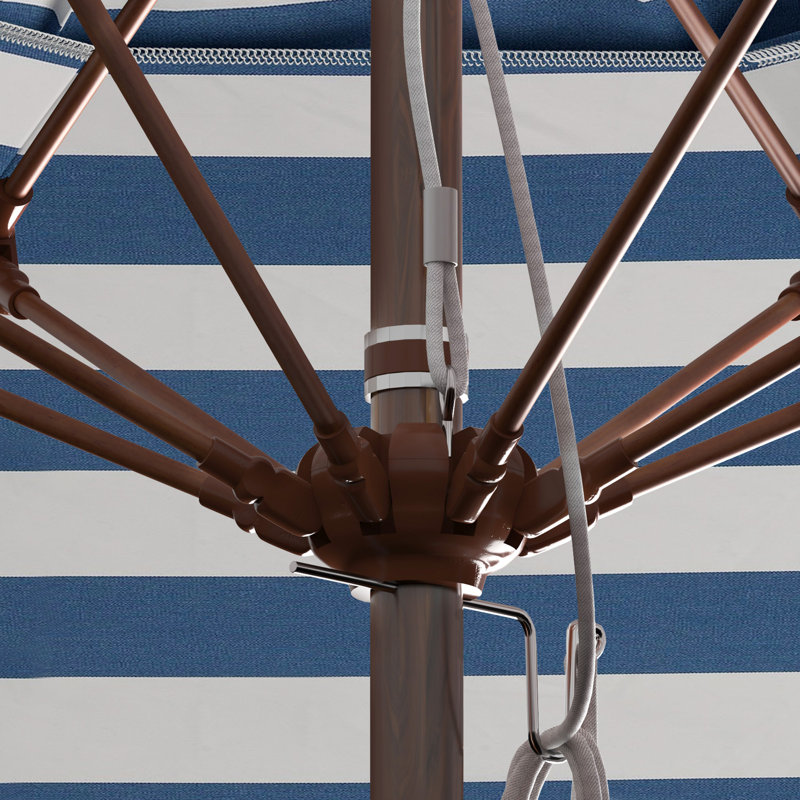 Parasol de patio en bois 11 pi, Blanc / bleu / rayé