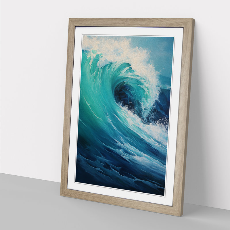 Ocean Action No.2 - Single Picture Frame Print on Wood, 64cm H x 46cm W x 2cm D, Oak