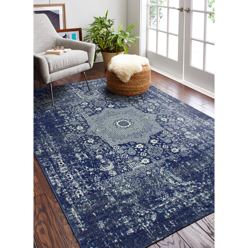 Tapis oriental bleu foncé Arlingham, Rectangle 3 pi 6 po x 5 pi 6 po
