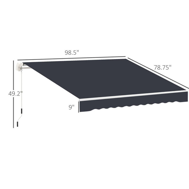 Auvent de patio 8 pi x 7 pi - Parasol rétractable noir manuel. Facilement réglable pour minimiser l'impact du soleil et la chaleur, s'adapte à plusieurs surfaces, aluminium solide, tissu en acier réduit