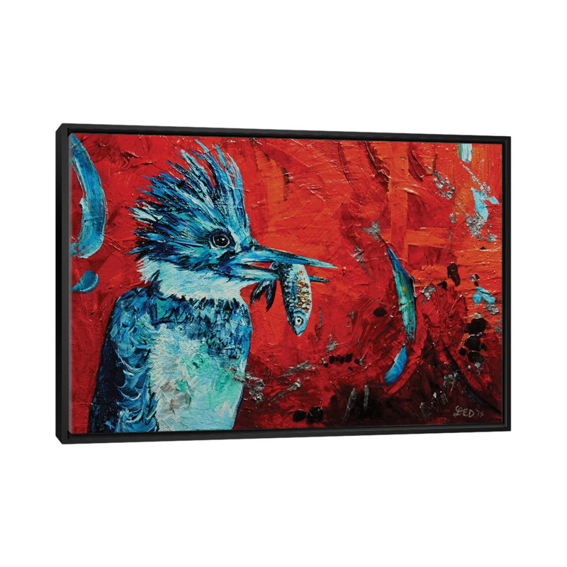 « kingfisher », reproduction sur toile, H 18 po x l 26 po x P 1,5 po, Toile avec cadre noir, Pas de tapis