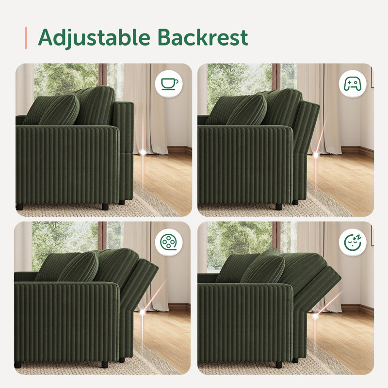 Brunella Corduroy Sectional Sleeper Modular Sofa Bed With Storage Space, Green Corduroy