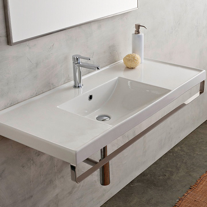 Scarabeo By Nameeks ML 18.3'' White Ceramic Rectangular Bathroom Sink with Overflow, Single Hole