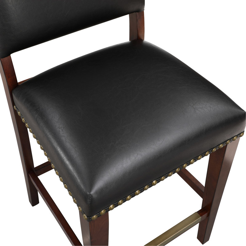 Tabouret brun en similicuir avec structure stable - structure en bois franc et détails en laiton antique