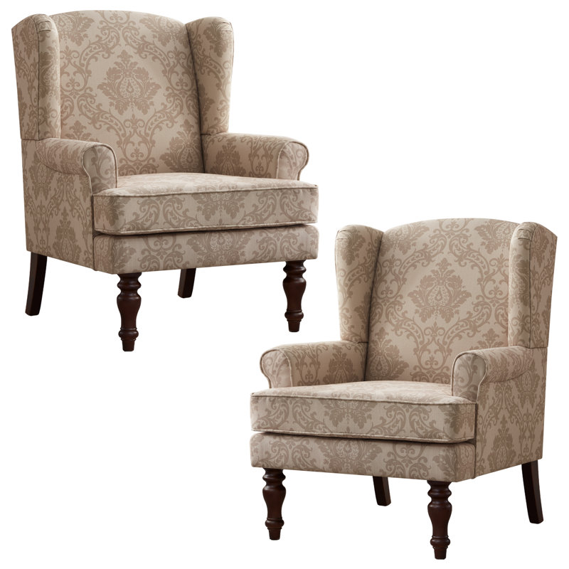Wide Wingback Armchair Set Of 2, Brown Floral