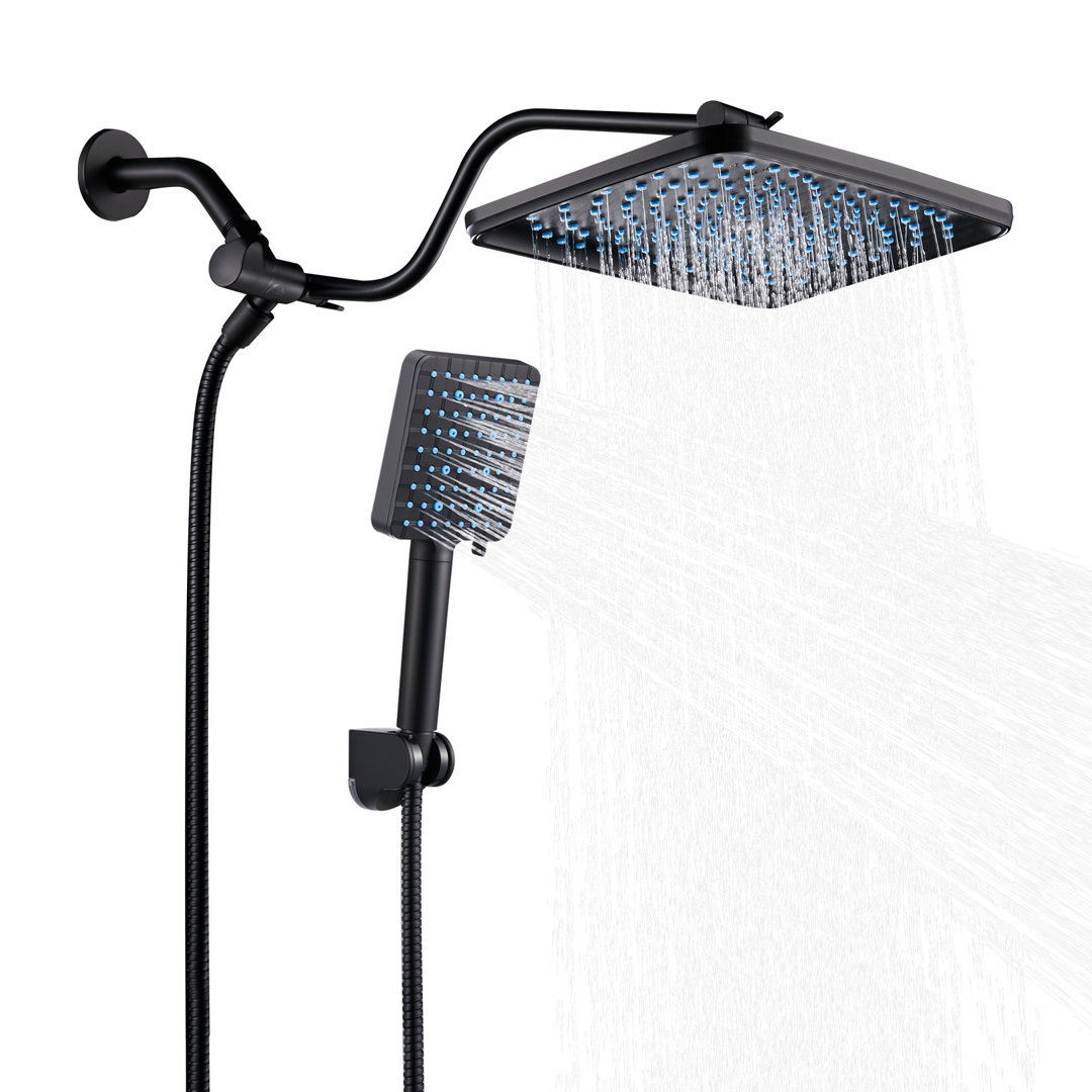 Adjustable 12" Rectangular High Pressure Dual Shower Head with 6-Spray Handheld Shower with Filter Cobbe