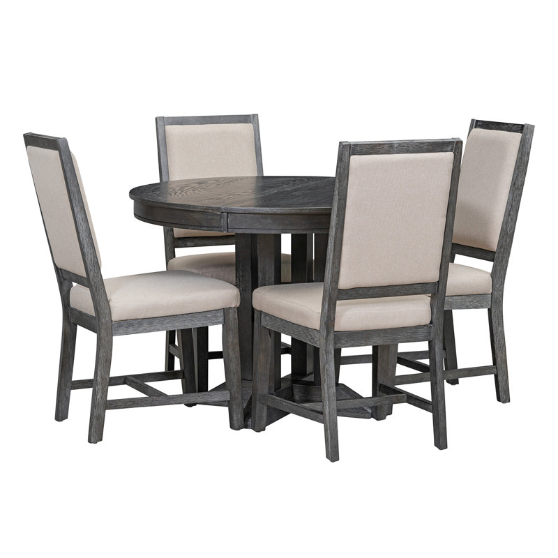Ensemble de salle à manger 5 pièces avec table ronde extensible et 4 chaises rembourrées pour la cuisine et la salle à manger