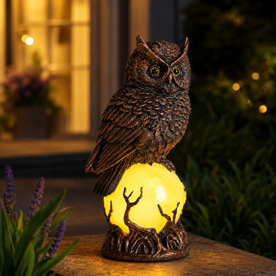 8.26" H Solar Owl Garden Statue with Glowing LED Orb