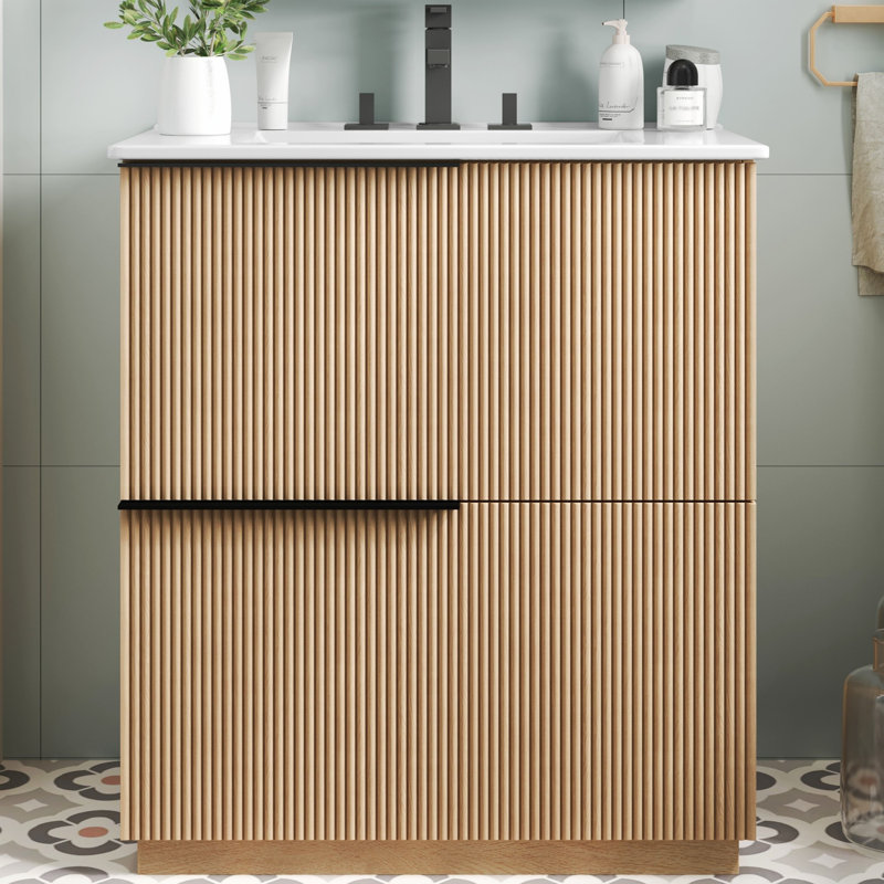 Meuble-lavabo moderne avec lavabo en céramique et tiroirs pleine extension alliant style, durabilité et rangement efficace