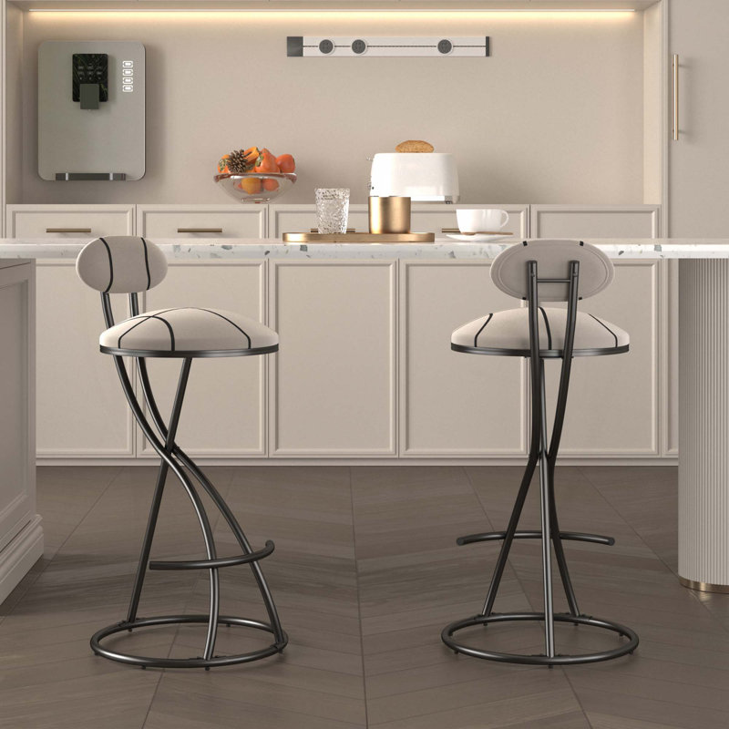 Tabourets de bar modernes rembourrés en forme de S (ensemble de 2), Noir