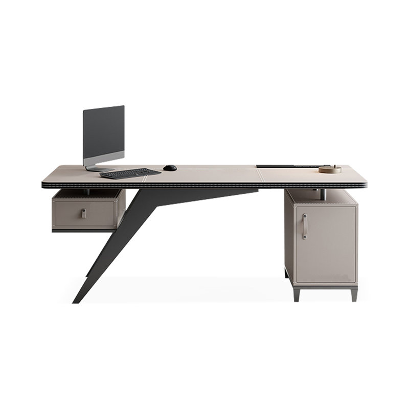 Bureau rectangulaire en acier inoxydable + avec 1 tiroir, H 29,53 po x l 55,12 po x P 27,56 po, Gris