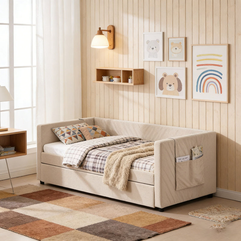 Lit de jour rembourré, Beige 1