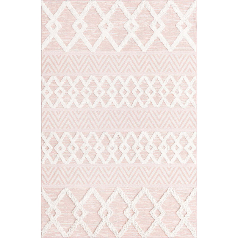 Casa Southwestern Cotton Pink Area Rug, Rectangle 5'3" x 8'
