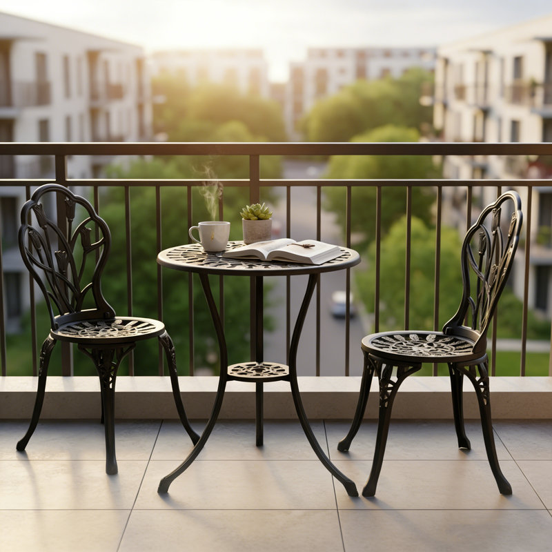 Modern 3-Piece Outdoor Bistro Set With Chairs And Table, Black