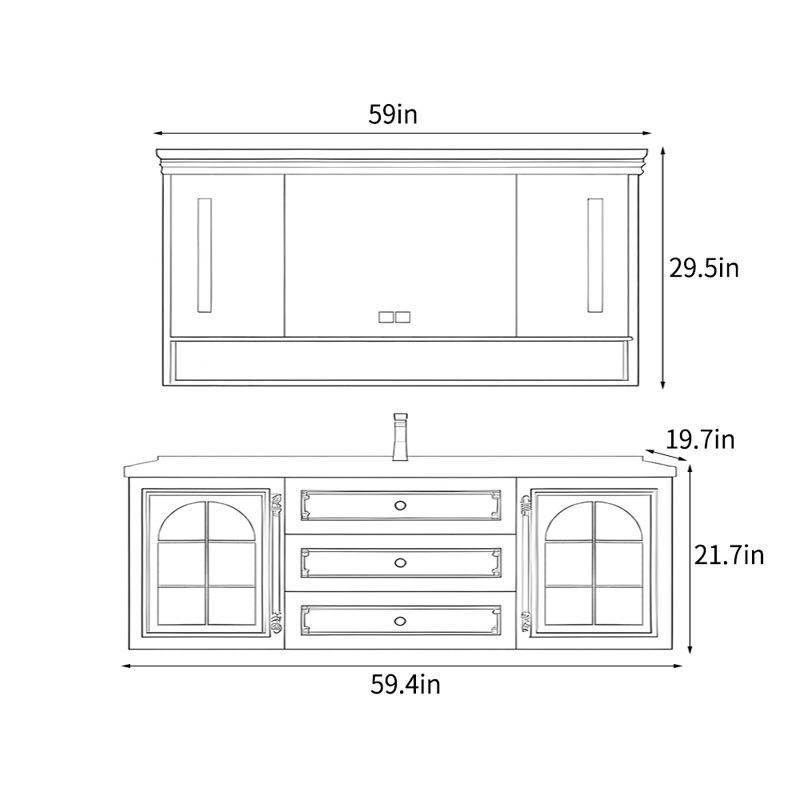 French style retro simple bathroom cabinet., 21.7" H x 59.4" W x 19.7" D