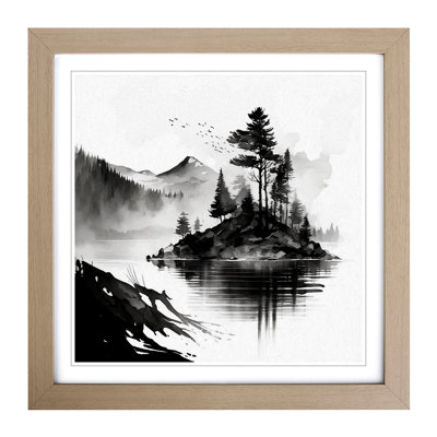 Lake Ink Wash - Single Picture Frame Print on Wood