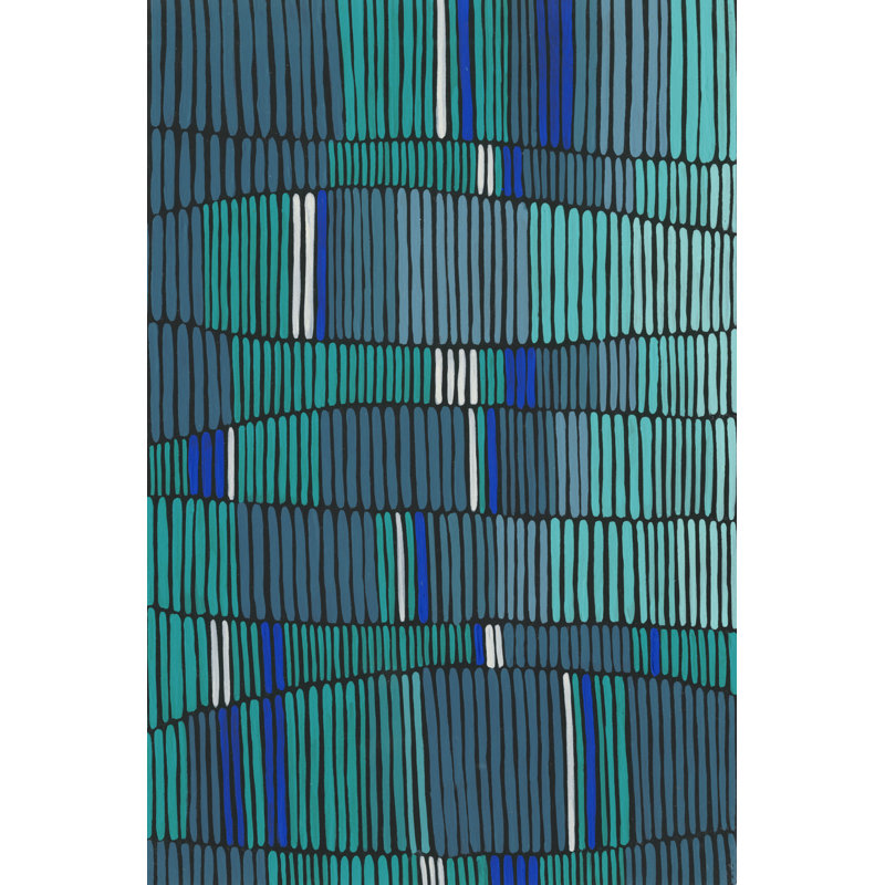 Teal Tribal II by Regina Moore - Painting on Canvas, 122cm H x 81cm W, Black Floater Framed