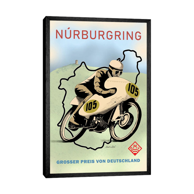 Nurburgring Motor Racing 1949 by Mark Rogan - Print on Canvas, 66.04cm H x 45.72cm W x 3.81cm D, Black Framed