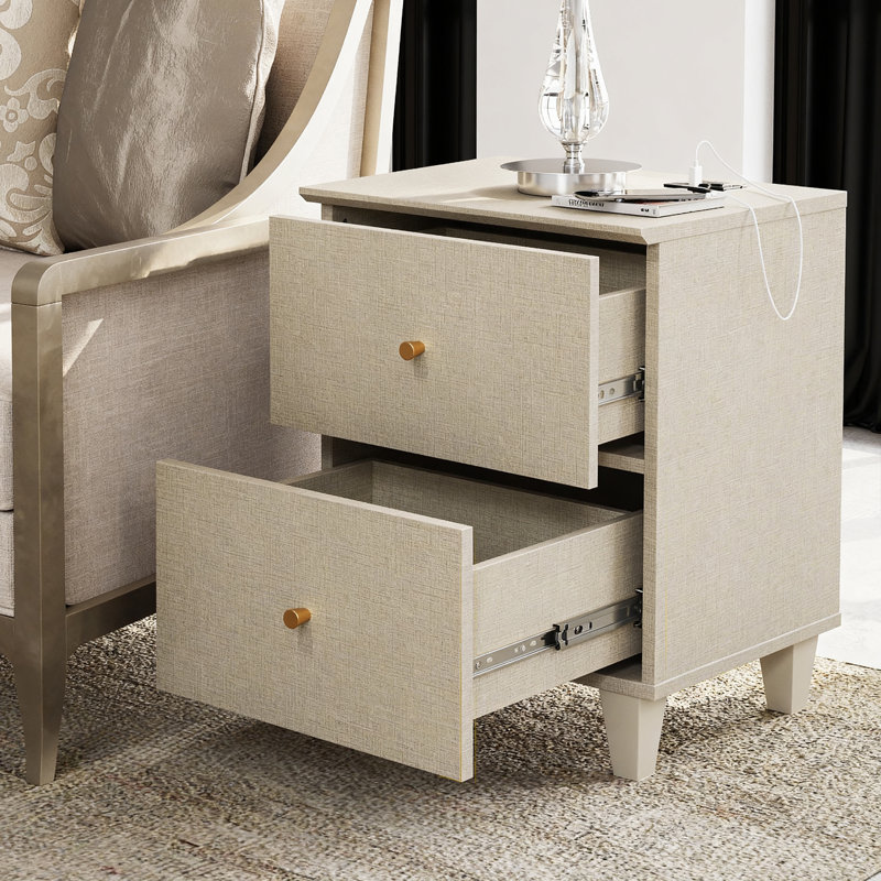 Table de bout à 2 tiroirs Lysiane, Beige