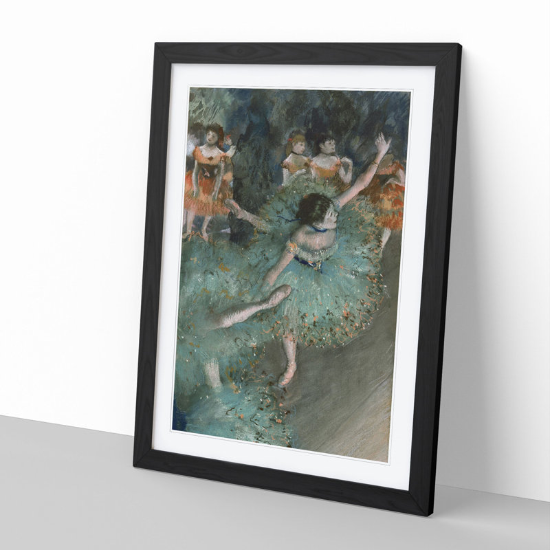 Green Ballet Ballerina Dancers by Edgar Degas - Picture Frame Painting, 48cm H x 36cm W x 2cm D, Black Framed