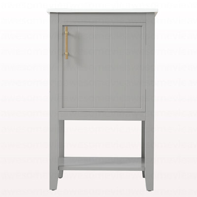 Meuble-lavabo de 20 po avec lavabo, armoire de salle de bain avec porte à fermeture douce, support de rangement et tablette ouverte, gris