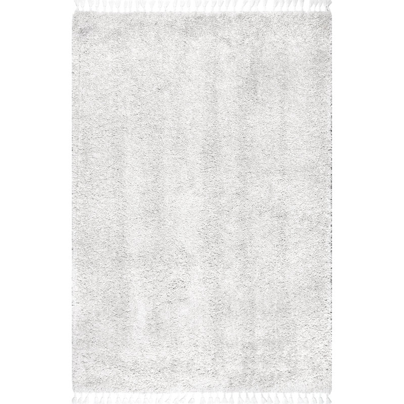 Plush Tasseled Shag Performance Ivory Rug, Rectangle 6'7" x 9'4"