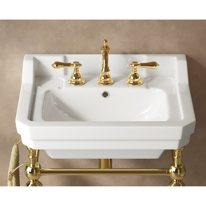 Storage Ledge Bathroom Sinks, 23 Inch Ceramic, Modern Classic, Small Bath