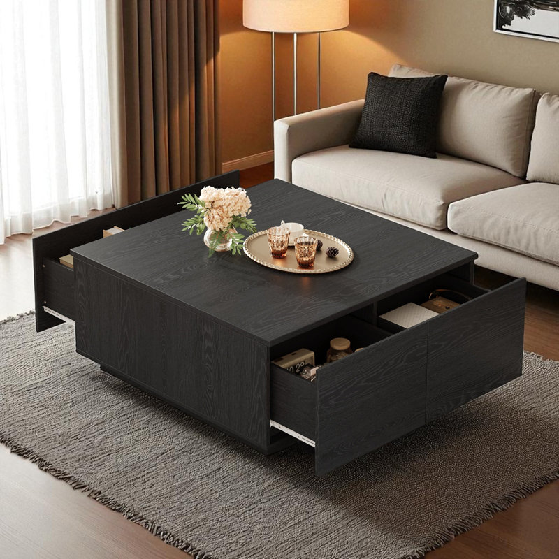 Square Coffee Table With Storage, Black