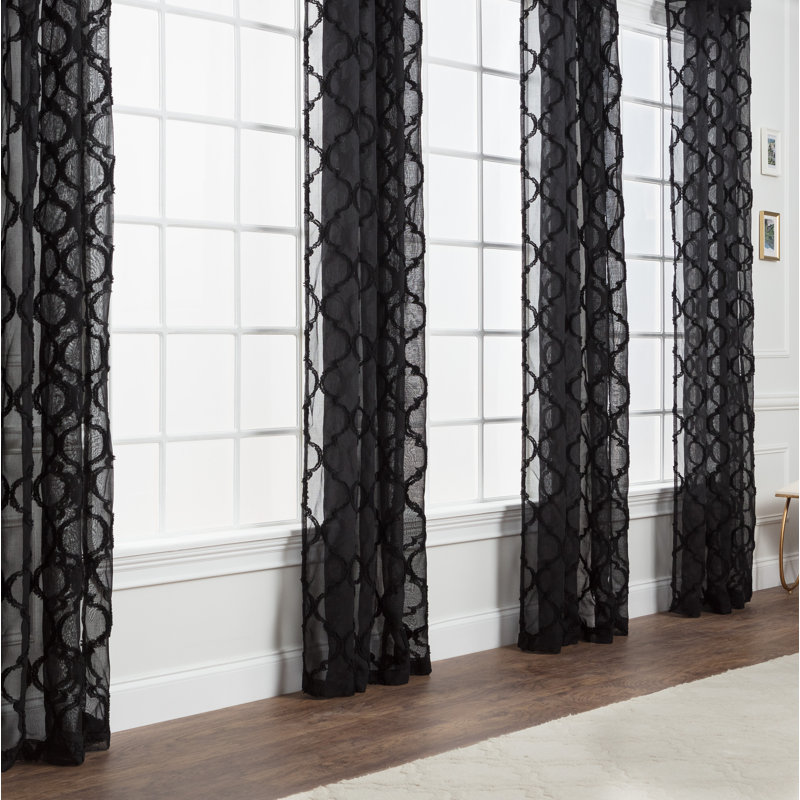 Paire de rideaux transparents avec œillets Ashat, Noir, L 52 po x L 63 po