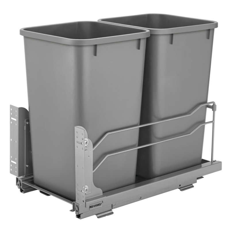 Rev-A-Shelf Double Pull Out Trash Can 27 Qt with Soft-Close, Metallic Silver