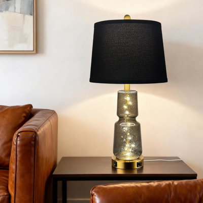 Ensemble de 2 lampes de table en verre de 26 po en verre brun avec ports USB A et Type-C, éclairage 3 couleurs et veilleuse douce pour la chambre à coucher