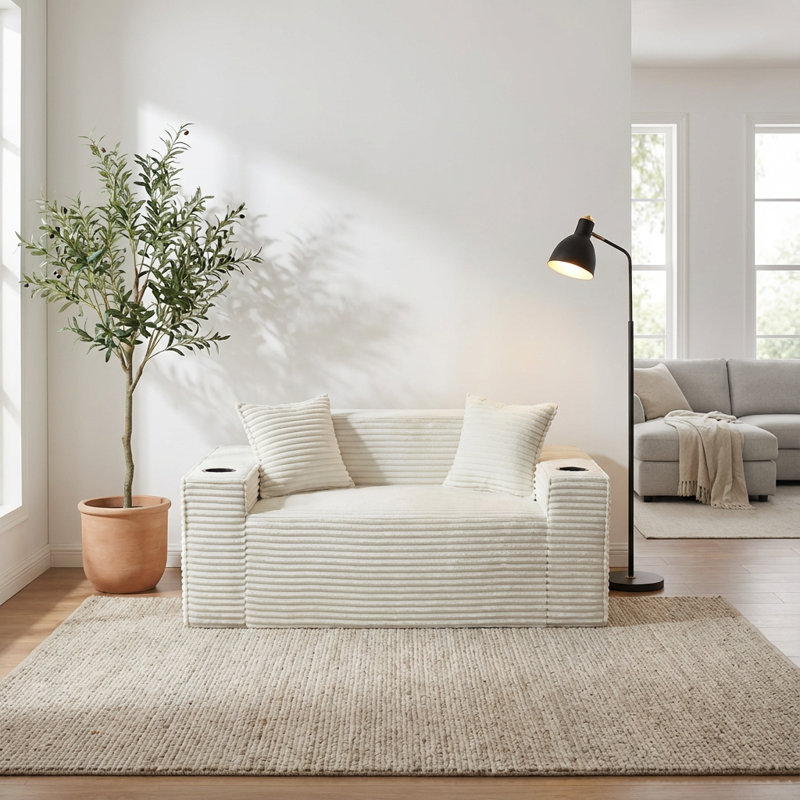 Canapé compact à deux places avec confort moelleux et aucun assemblage requis, 27.5" H x 61" W x 38.6" D, 2, Blanc