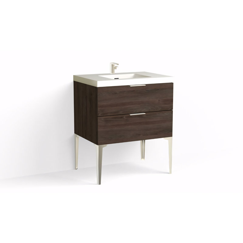 Avila 30" W Freestanding Single Bathroom Vanity with Dean Leg, Matte White/Single, White Acrylic, Polished Nickel