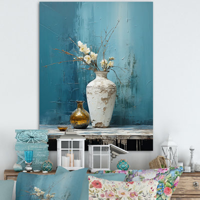 Vase de poterie bleu et blanc Boho