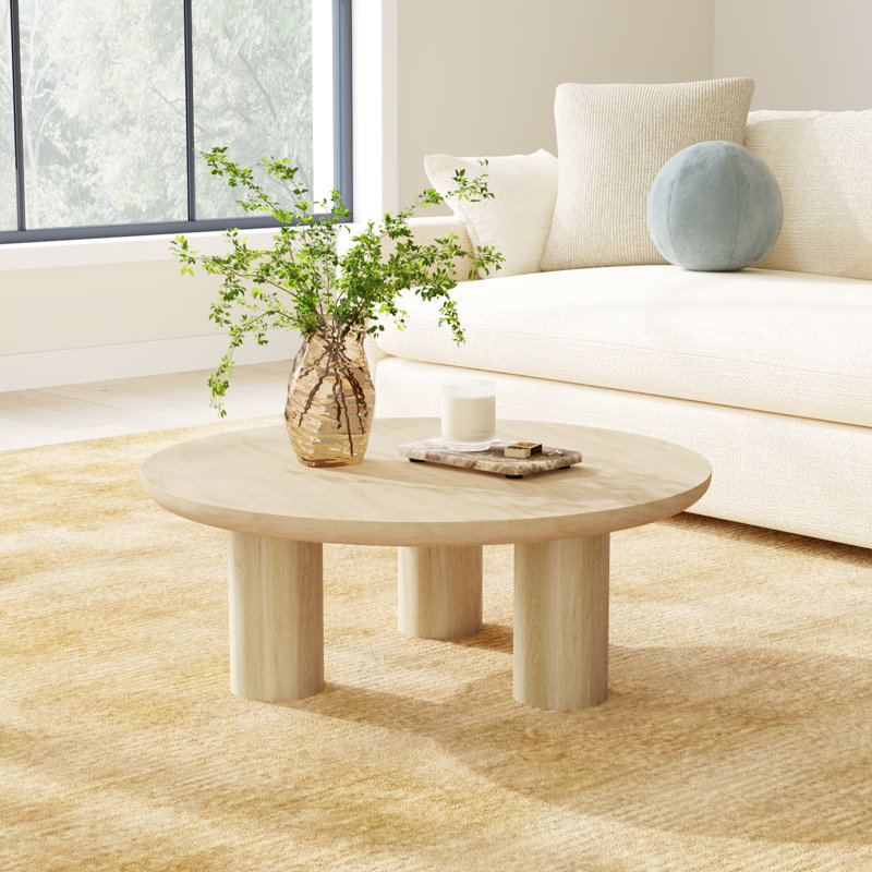 Faustine Round Mango Wood Coffee Table, Natural Wood