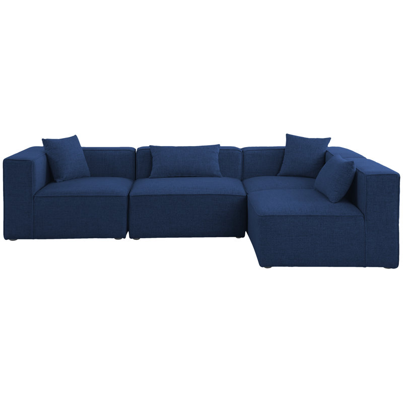 Canapé modulaire réversible de 108 po Lavitta, Tissu texturé en lin bleu marine