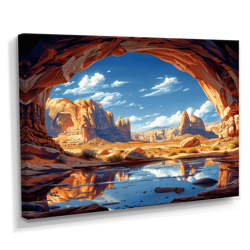 «Arches National Park Desert Caves Landscape II - Canyon», reproduction d'art, H 40 po x l 60 po x P 1,5 po, Toile tendue
