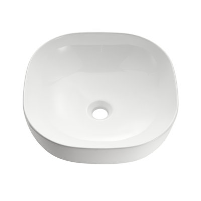 Siena Series 17 In. Ceramic Rounded Vessel Square Bathroom Sink Basin In White