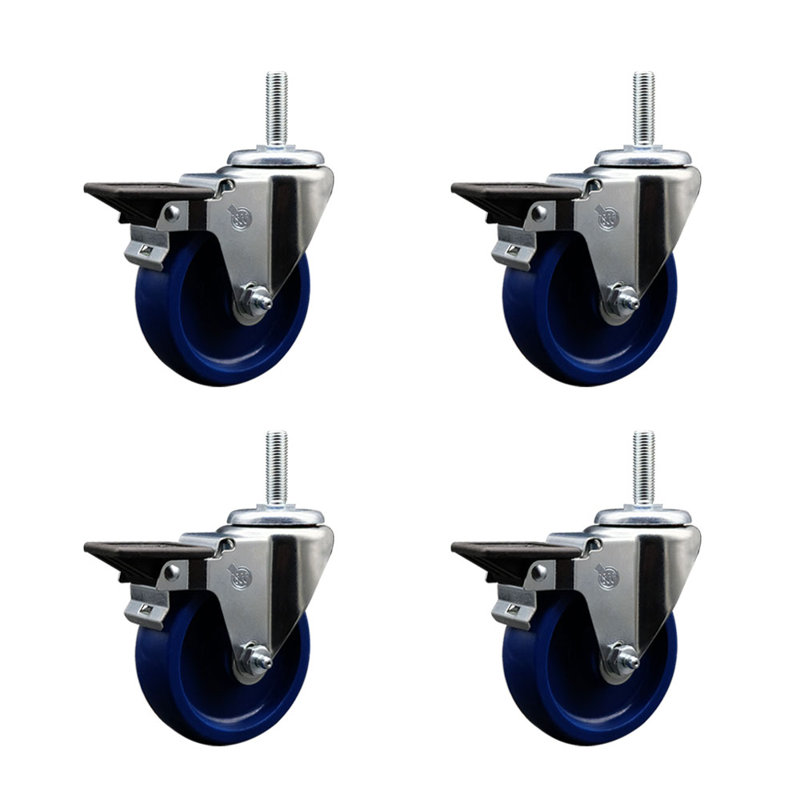 Ensemble de roulettes à tige filetée 4 po en poly 4 po pivotant avec frein