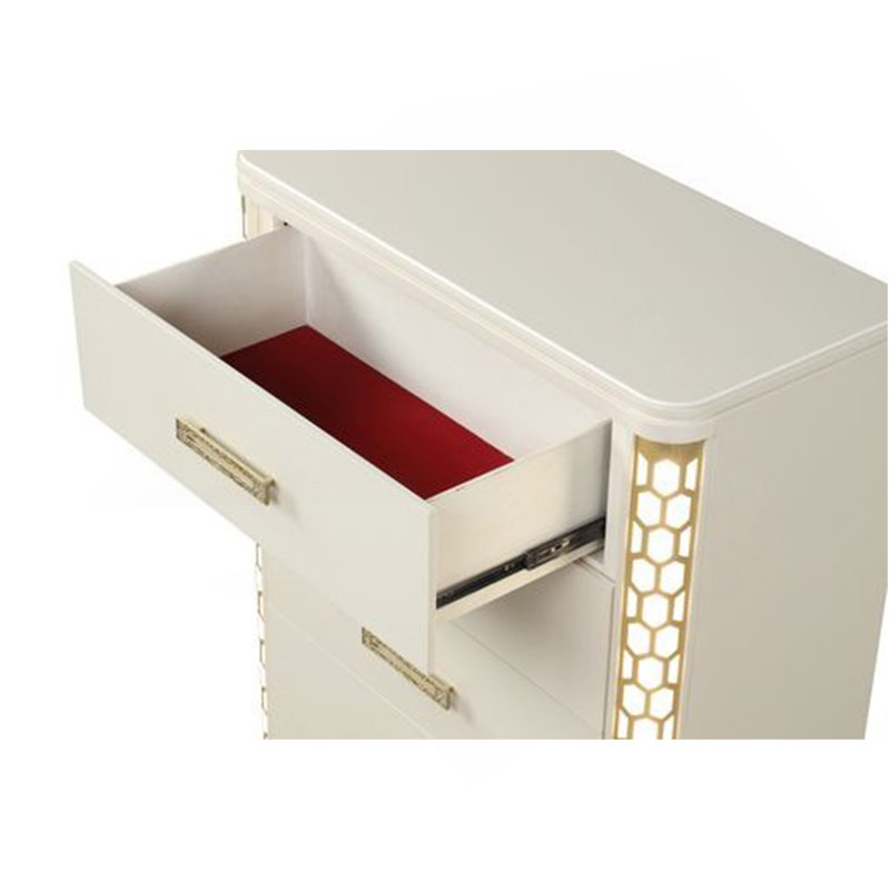 Commode 5 tiroirs avec éclairage à DEL Jasmine en bois beige
