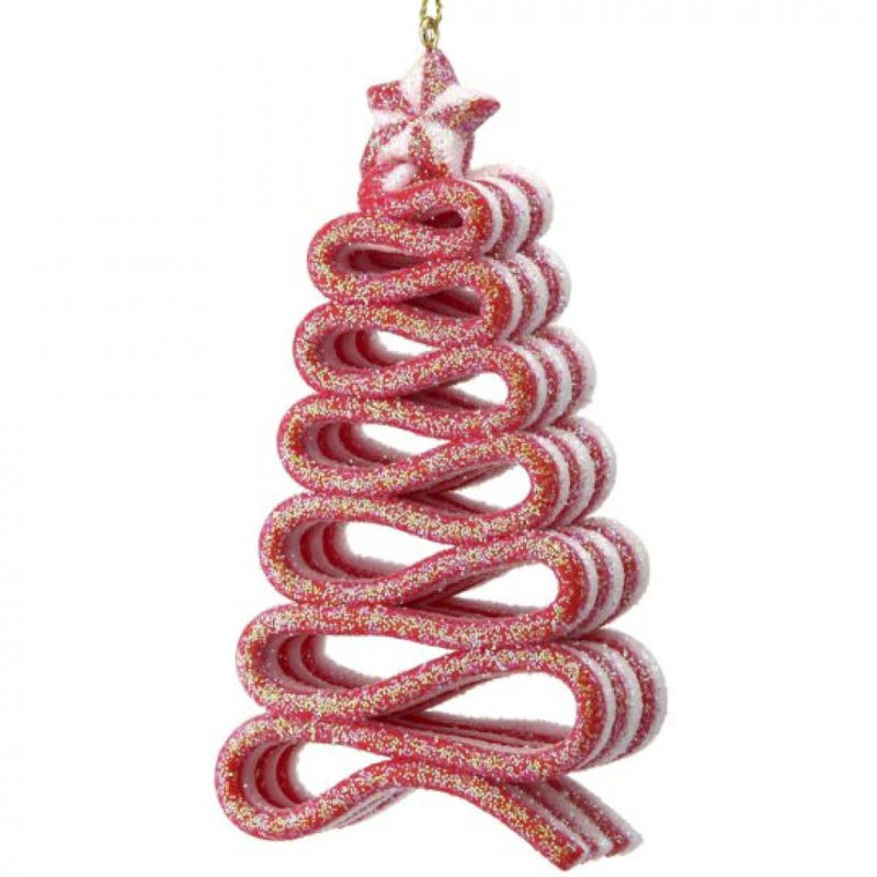 Ornement rouge et blanc en forme de ruban en forme d'arbre