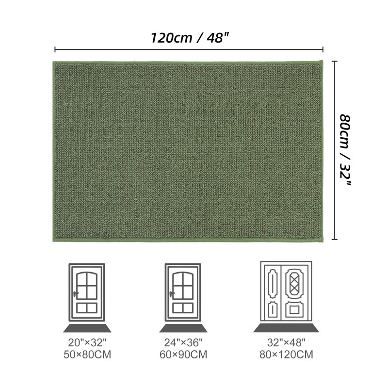 Non-Slip Indoor Doormat, Green, 90cm W x 150cm L
